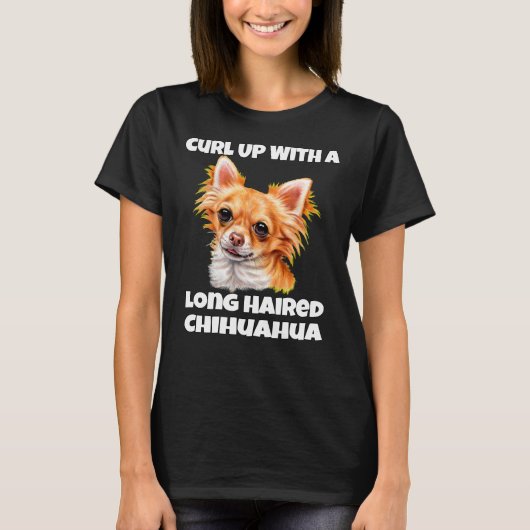 Een lange-Hair-Chihuahua-hond T-shirt (Voorkant)