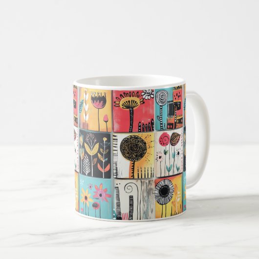 Een lappendeken van speelse bloemen koffiemok (Voorkant rechts)