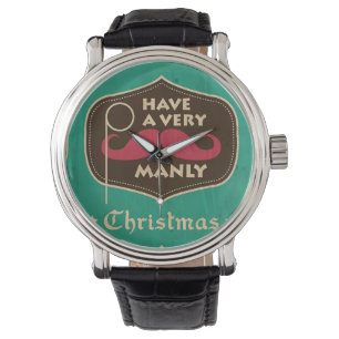 Een  lederen riem met een heel mannelijk kerstfees horloge