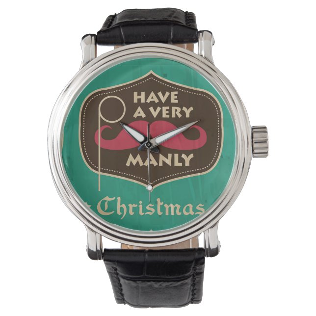 Een  lederen riem met een heel mannelijk kerstfees horloge (Voorkant)
