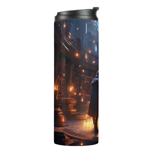 Een leerling-tovenaar die spreukboeken bestudeert thermosbeker (Gedraaid links)