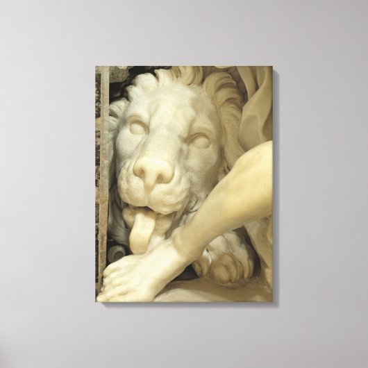 Een leeuw die de voet van Daniel likt Canvas Afdruk (Voorkant)