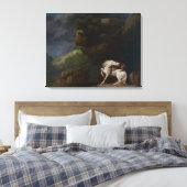 Een leeuw die een paard aanvalt door George Stubbs Canvas Afdruk (Insitu (Slaapkamer))
