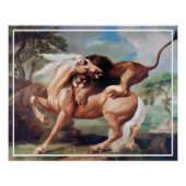Een leeuw die een paardenschilderij aanvalt - 1762 perfect poster (Voorkant)