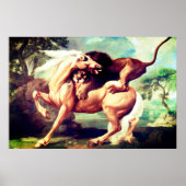 Een leeuw die een paardenschilderij aanvalt - 1762 poster (Voorkant)