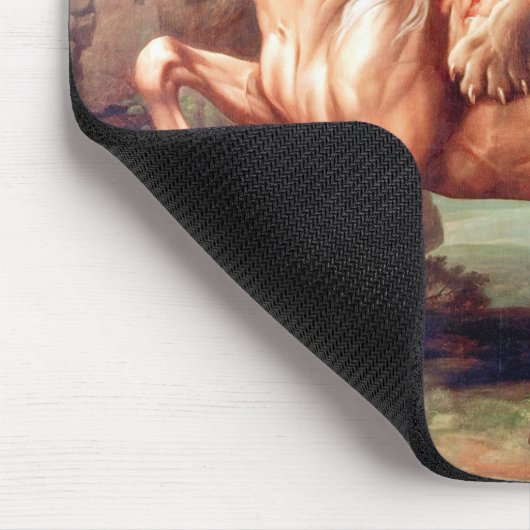 Een leeuw die een paardenschilderij aanvalt muismat (Hoek)