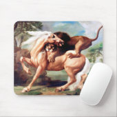 Een leeuw die een paardenschilderij aanvalt muismat (Met muis)