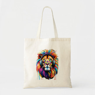 Een leeuw in een hoofdtelefoon tote bag