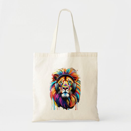 Een leeuw in een hoofdtelefoon tote bag (Voorkant)