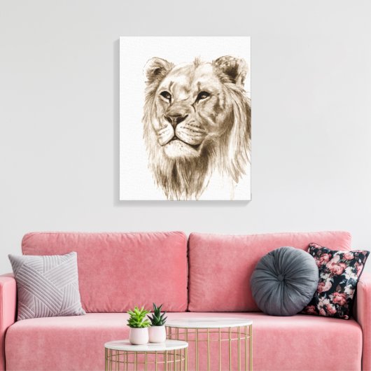 Een leeuw - zonder trots, tekening, schetskunst canvas afdruk (Insitu (Woonkamer))
