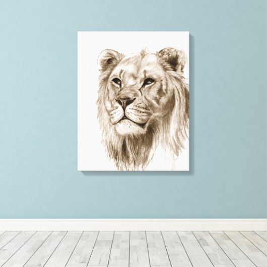 Een leeuw - zonder trots, tekening, schetskunst canvas afdruk (Insitu (Houten vloer))