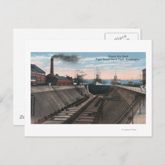 Een lege droogdok, marinescheepswerf briefkaart (Voorkant / Achterkant)