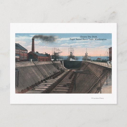 Een lege droogdok, marinescheepswerf briefkaart (Voorkant)