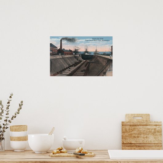 Een lege droogdok, marinescheepswerf poster (Keuken)