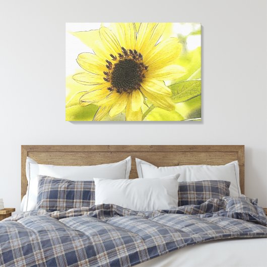 Eén Lemon Gele Zonnebloem Canvas Afdruk (Insitu (Slaapkamer))