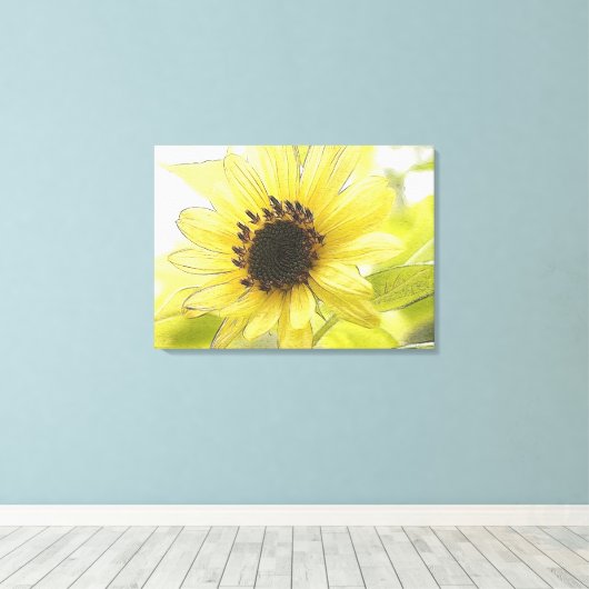 Eén Lemon Gele Zonnebloem Canvas Afdruk (Insitu (Houten vloer))