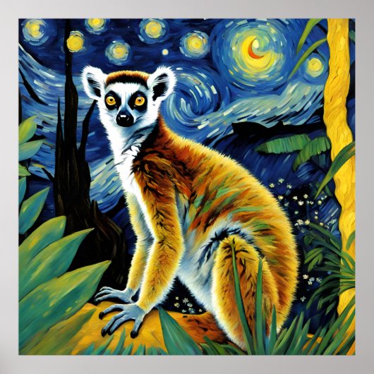 Een lemur in de sterrenhemel poster (Voorkant)