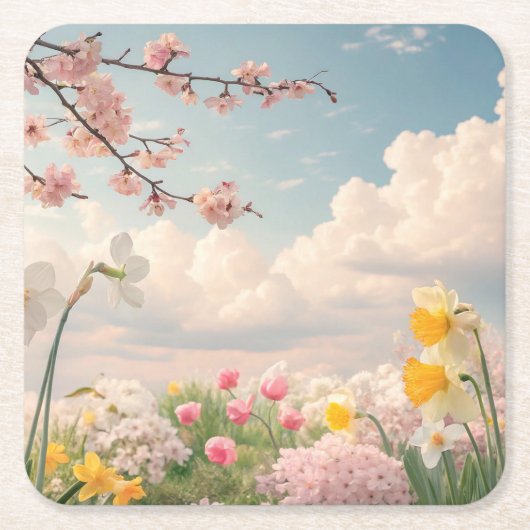 Een lente bloem achtergrond kartonnen onderzetters (Voorkant)