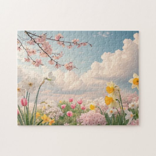 Een lente bloem achtergrond legpuzzel (Horizontaal)