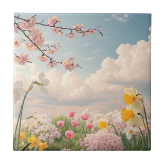 Een lente bloem achtergrond tegeltje (Voorkant)