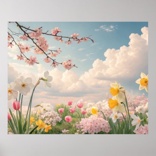 Een lente bloemige achtergrond poster (Voorkant)