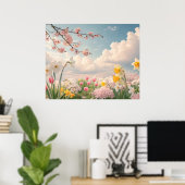 Een lente bloemige achtergrond poster (Thuiskantoor)