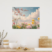 Een lente bloemige achtergrond poster (Keuken)