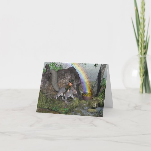 Een leprechaun bereikt zijn pot vol goud bedankkaart (Voorkant)