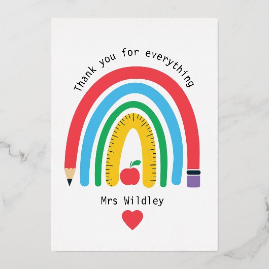 Een leraar die je bedankt voor alles folie uitnodiging (Voorkant)