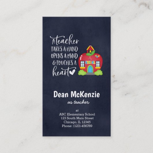 Een leraar neemt de hand op visitekaartje (Voorkant)