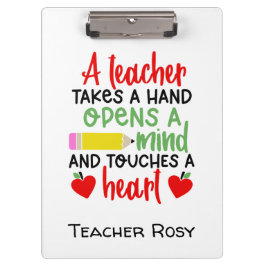 Een leraar neemt een hand opent een geest raakt he klembord