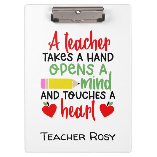 Een leraar neemt een hand opent een geest raakt he klembord (Voorkant)