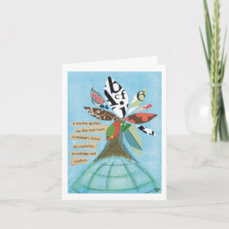 Een leraar steekt de kaart van de brandnota aan