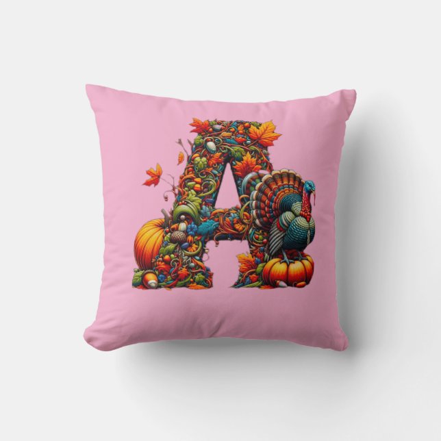 Een letter A in Thanksgiving-stijl Kussen (Voorkant)