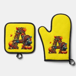 Een letter A in Thanksgiving-stijl Ovenwant & Pannenlap Set