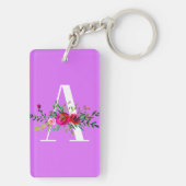 Een Letter Initiaal Monogram Bloem Aangepaste Kleu Sleutelhanger (achterkant)