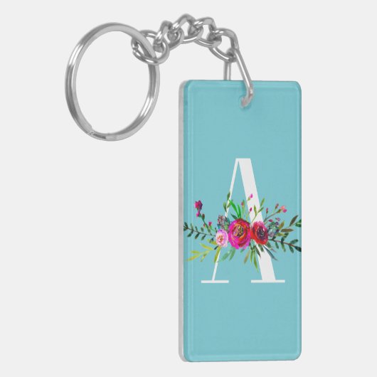 Een Letter Initiaal Monogram Floral Aangepaste Kle Sleutelhanger (Voorkant Links)