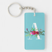 Een Letter Initiaal Monogram Floral Aangepaste Kle Sleutelhanger (Voorkant)