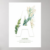Een Letter Monogram Goud Groene Bladeren Chic Poster (Voorkant)