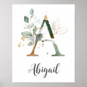 Een letter monogram groen nursery naam muurprint poster (Voorkant)