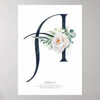 Een Letter Monogram Witte Bloemen en Groene Blader