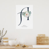 Een Letter Monogram Witte Bloemen en Groene Blader Poster (Keuken)