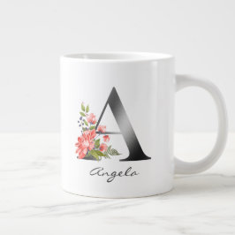 Een Letter Silver Monogram Bloemrood Paarse Groen Grote Koffiekop