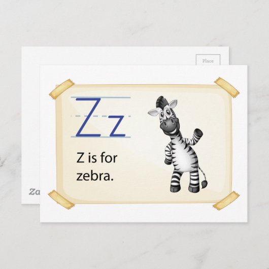 Een letter Z voor zebra Briefkaart (Voorkant / Achterkant)