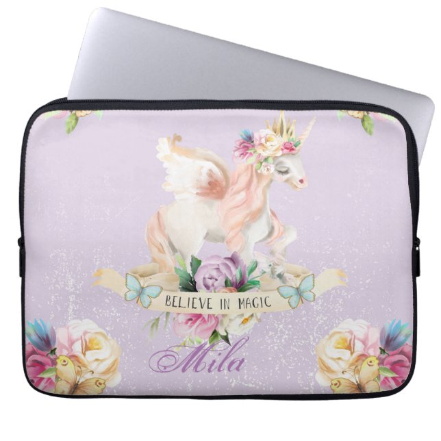 Een leuk eenhoorn met jouw naam erop  laptop sleeve (Voorkant)