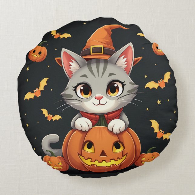 Een leuk Halloween kussen. Rond Kussen (Achterkant)