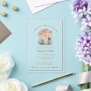 Een leuk paddenstoeltje herfst babyshower acryl uitnodigingen