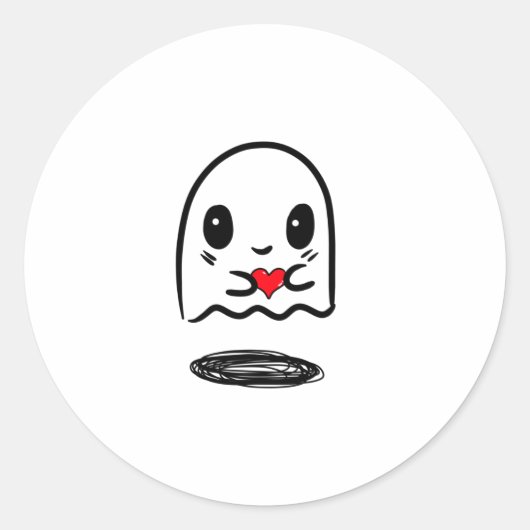 een leuk spook met een hart met een schaduw ronde sticker (Voorkant)