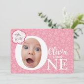 Eén leuke babyfoto roze bloem verjaardag kaart (Staand voorkant)