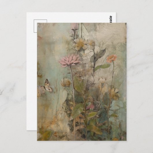 Een leuke bloem collage briefkaart (Voorkant / Achterkant)